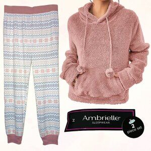 Ambrielle KeepsakePink Sherpa Hoodie Pullover Pajamas Sleepwear/Sweatshirt Set M